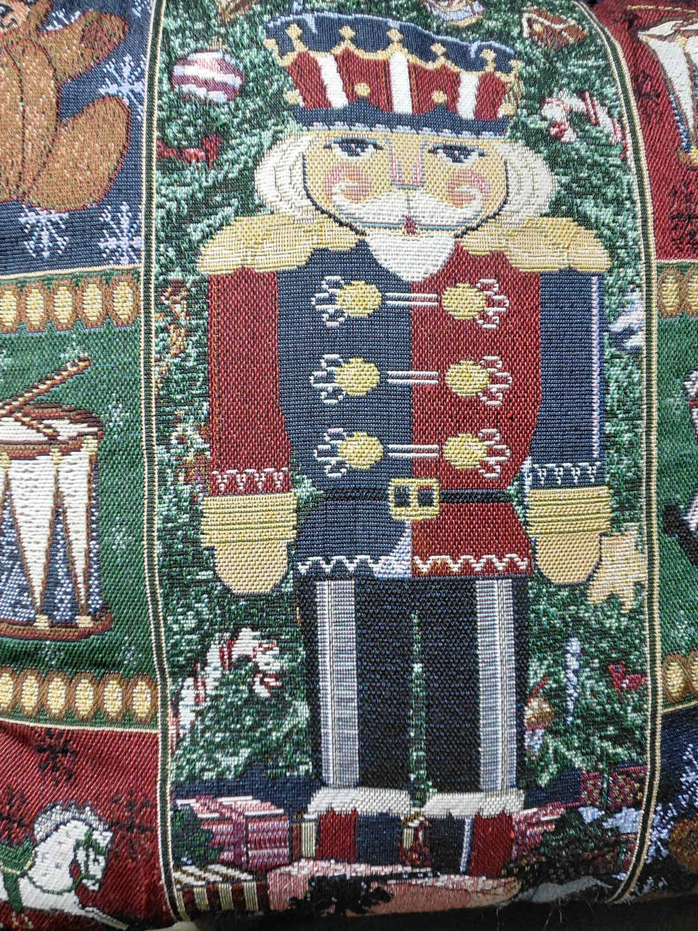 Festive Nutcracker Holiday Tapistry Decorative Pillow - Red, Green, Blue